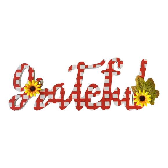 🍁 Grateful Buffalo Plaid Sign – Red Gingham Fall Decor with Sunflowers 🌻 - Picture 1 of 3